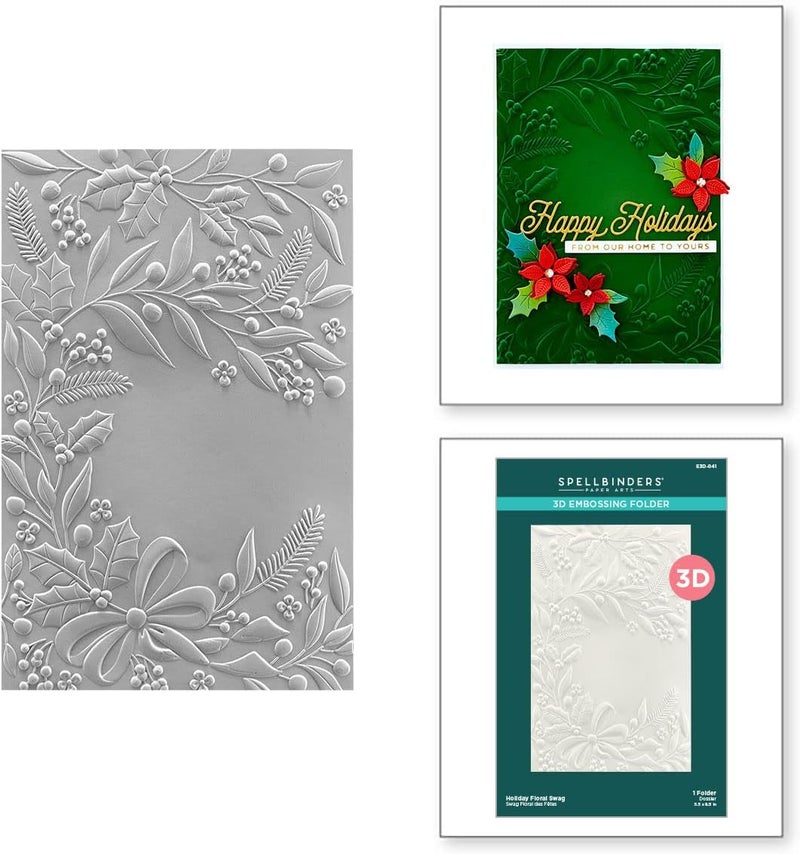 Spellbinders E3D-041 Holiday Floral Swag 3D Embossing Folder from The Christmas Collection - Image 2
